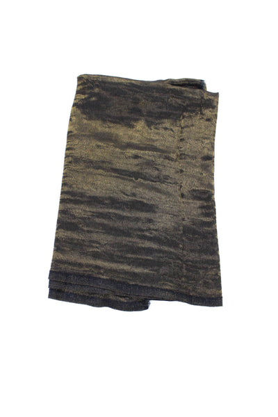 Elizabeth Gillett Womens Wool Fringe Cut Wrap Shiny Textured Scarf Brown OS