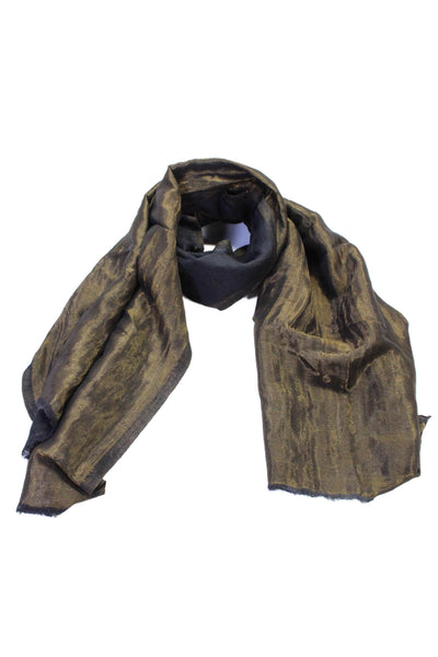 Elizabeth Gillett Womens Wool Fringe Cut Wrap Shiny Textured Scarf Brown OS