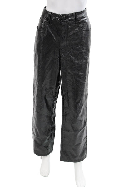 Good American Womens Faux Leather Buttoned High Waisted Pants Black Size 30
