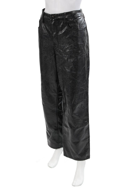 Good American Womens Faux Leather Buttoned High Waisted Pants Black Size 30