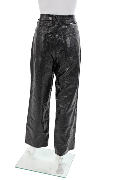 Good American Womens Faux Leather Buttoned High Waisted Pants Black Size 30