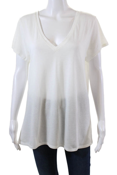Vince Womens Cotton V-neck Short Sleeve Casual T-shirt White Size L