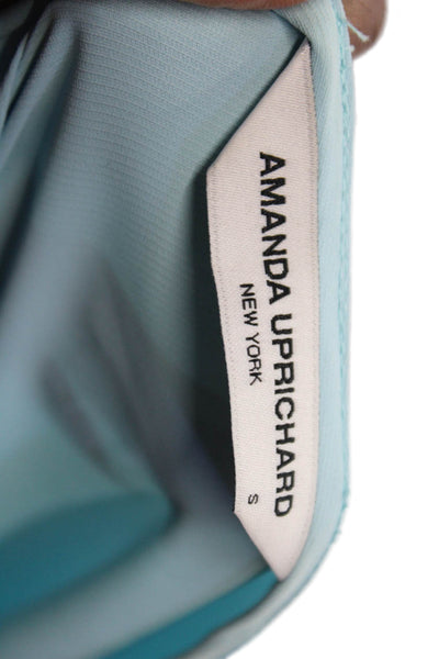 Amanda Uprichard Womens Short Sleeves Ruffle Smocked Waist Mini Dress Blue Size