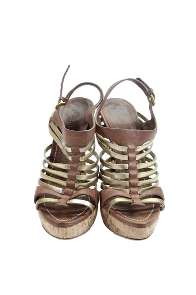 Miu Miu Womens Strappy Leather Platform Heels Sandals Shoes Brown Size 6
