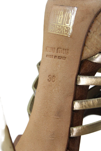 Miu Miu Womens Strappy Leather Platform Heels Sandals Shoes Brown Size 6