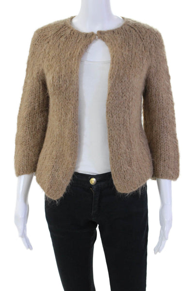 Ayni Womens Fuzzy One Button Long Sleeve Cardigan Sweater Top Brown Size XS