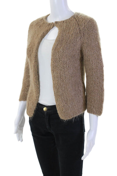 Ayni Womens Fuzzy One Button Long Sleeve Cardigan Sweater Top Brown Size XS