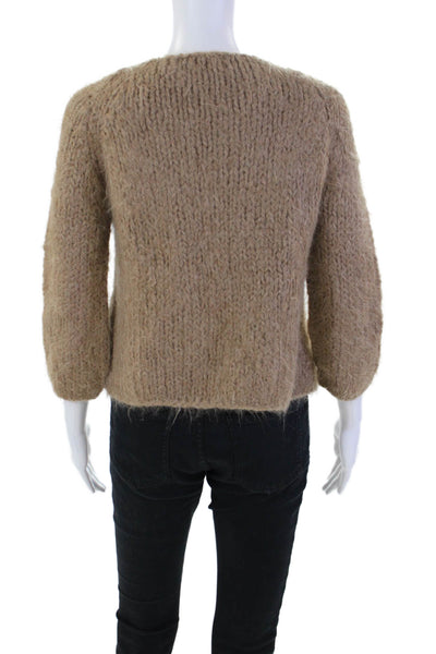 Ayni Womens Fuzzy One Button Long Sleeve Cardigan Sweater Top Brown Size XS