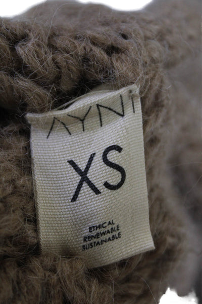 Ayni Womens Fuzzy One Button Long Sleeve Cardigan Sweater Top Brown Size XS
