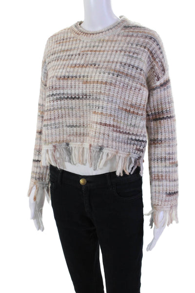 Design History Women's Long Sleeves Fringe Round Neck Sweater Beige Size XS