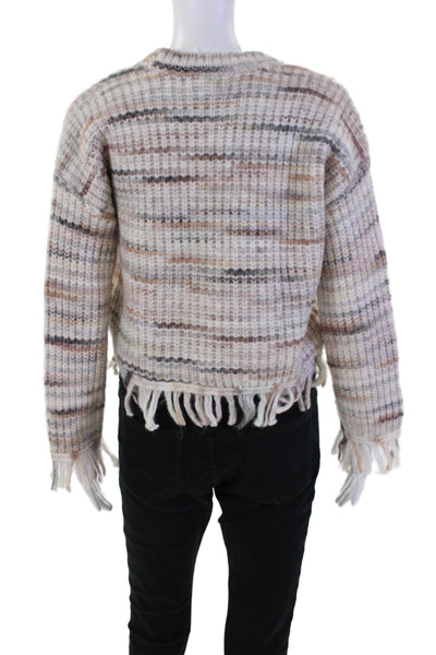 Design History Women's Long Sleeves Fringe Round Neck Sweater Beige Size XS