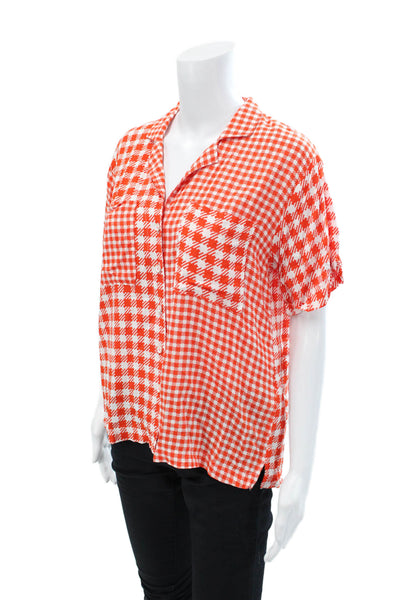 Maeve Anthropologie Womens Cotton Short Sleeve Button Checker Blouse Red Size M