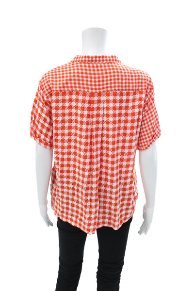 Maeve Anthropologie Womens Cotton Short Sleeve Button Checker Blouse Red Size M