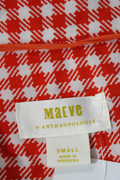 Maeve Anthropologie Womens Cotton Short Sleeve Button Checker Blouse Red Size M