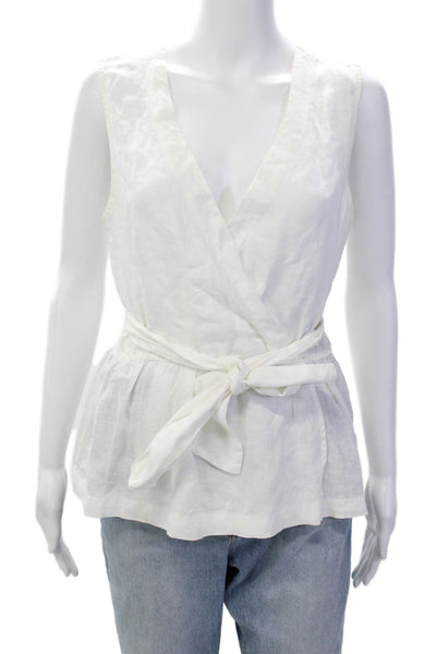 Bella Dahl Womens Linen Sleeveless V-Neck Tied Peplum Blouse White Size S