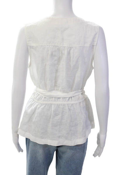Bella Dahl Womens Linen Sleeveless V-Neck Tied Peplum Blouse White Size S