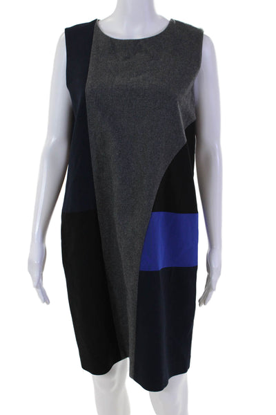 DKNY Womens Wool Colorblock Round Neck Sleeveless Zip Up Dress Gray Size M