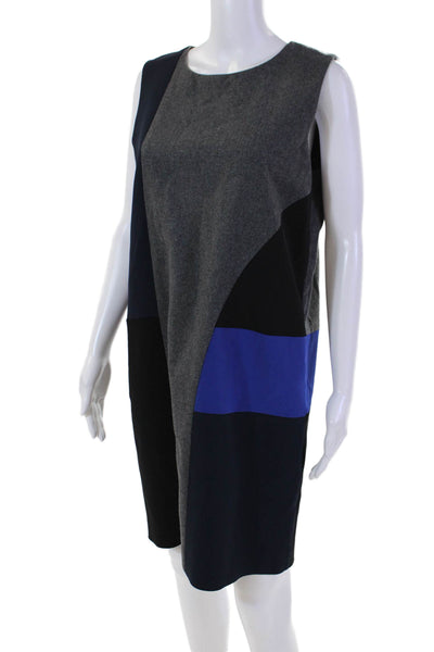 DKNY Womens Wool Colorblock Round Neck Sleeveless Zip Up Dress Gray Size M