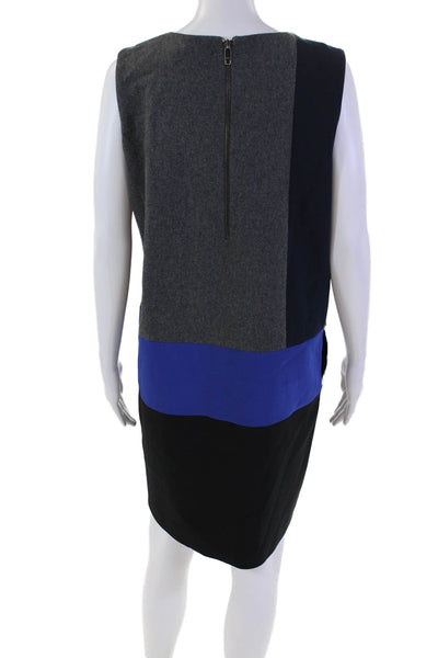 DKNY Womens Wool Colorblock Round Neck Sleeveless Zip Up Dress Gray Size M