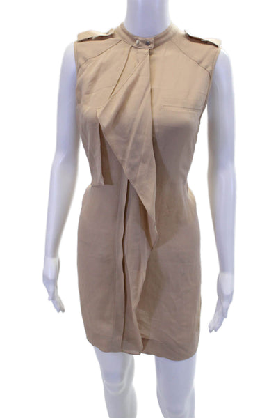 A.L.C. Womens Silk Ruffle Detail Sleeveless Button Up Mini Dress Beige Size 6