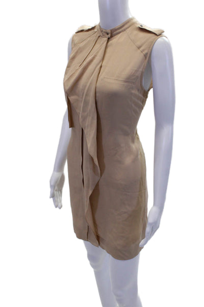 A.L.C. Womens Silk Ruffle Detail Sleeveless Button Up Mini Dress Beige Size 6