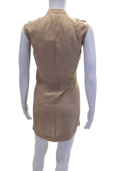 A.L.C. Womens Silk Ruffle Detail Sleeveless Button Up Mini Dress Beige Size 6