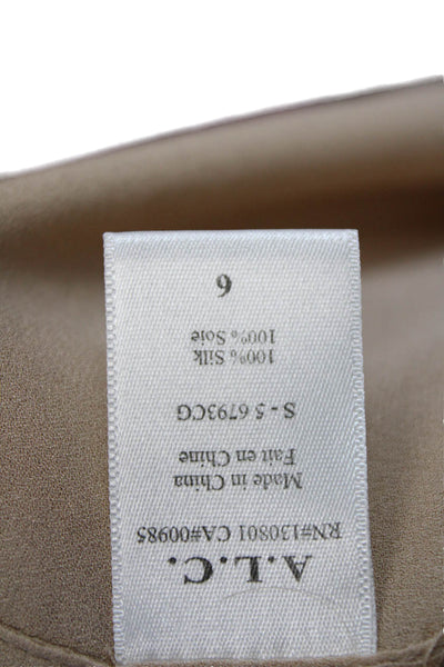 A.L.C. Womens Silk Ruffle Detail Sleeveless Button Up Mini Dress Beige Size 6