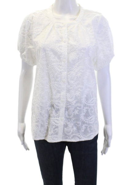Splendid Womens Cotton Short Sleeve V-neck Floral Blouse White Size S