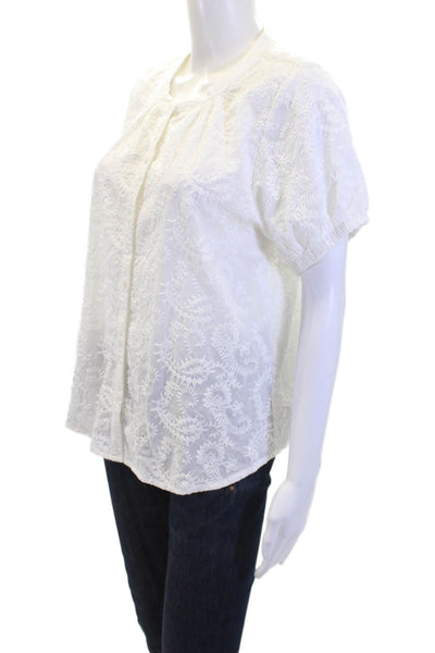 Splendid Womens Cotton Short Sleeve V-neck Floral Blouse White Size S