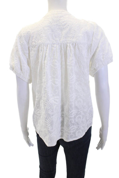 Splendid Womens Cotton Short Sleeve V-neck Floral Blouse White Size S