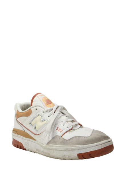 New Balance Womens Lace Up Logo 550 Trainers Sneakers White Brown Size 9.5