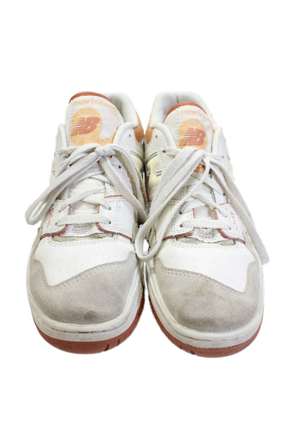 New Balance Womens Lace Up Logo 550 Trainers Sneakers White Brown Size 9.5