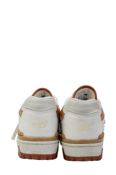 New Balance Womens Lace Up Logo 550 Trainers Sneakers White Brown Size 9.5