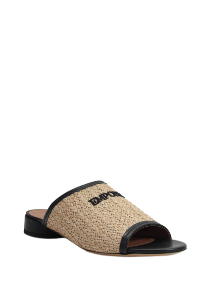 Emporio Armani Womens Woven Logo Embroidered Slide Sandals Brown Size EUR 41