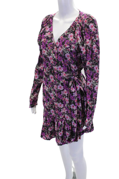 ROTATE Womens Floral Print V-Neck Long Sleeve Wrap Dress Purple Size 6