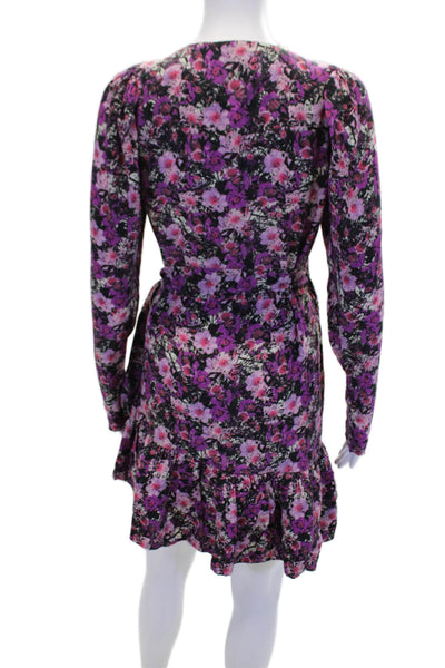 ROTATE Womens Floral Print V-Neck Long Sleeve Wrap Dress Purple Size 6