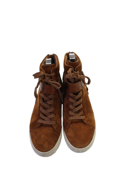 Frye Mens Suede Textured Lace Up Lined High Top Casual Sneakers Brown Size 9.5