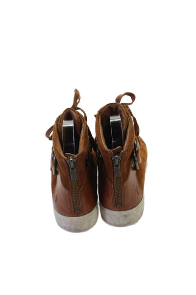 Frye Mens Suede Textured Lace Up Lined High Top Casual Sneakers Brown Size 9.5