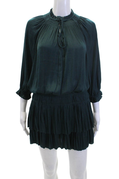 Current Air Womens Ruffle V-neck Tie Front Drop Waist Dress Green Size Small