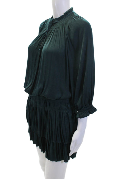 Current Air Womens Ruffle V-neck Tie Front Drop Waist Dress Green Size Small