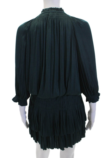 Current Air Womens Ruffle V-neck Tie Front Drop Waist Dress Green Size Small