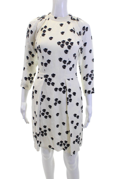 A.L.C. Womens Silk Floral Crew Neck Long Sleeve Shift Dress White Size 2