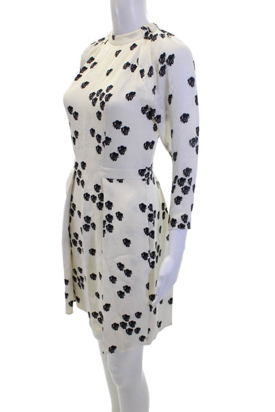 A.L.C. Womens Silk Floral Crew Neck Long Sleeve Shift Dress White Size 2