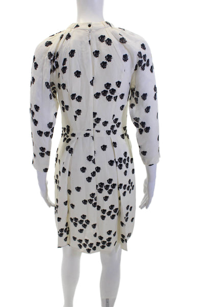 A.L.C. Womens Silk Floral Crew Neck Long Sleeve Shift Dress White Size 2