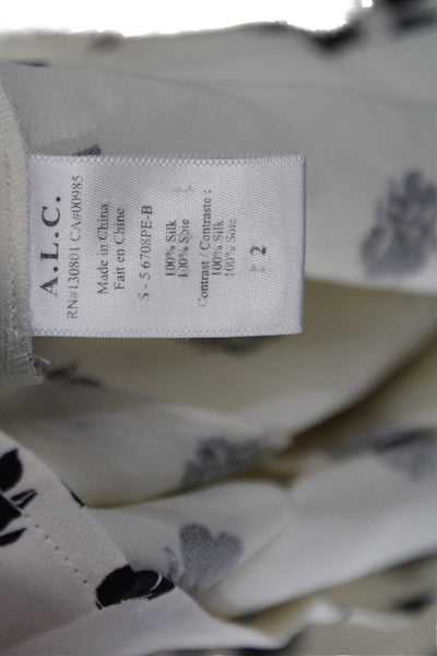 A.L.C. Womens Silk Floral Crew Neck Long Sleeve Shift Dress White Size 2