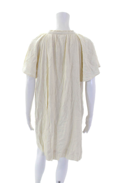 Apiece Apart Womens Embroidered Tie V-neck Short Sleeve A-line Dress Beige Sz M