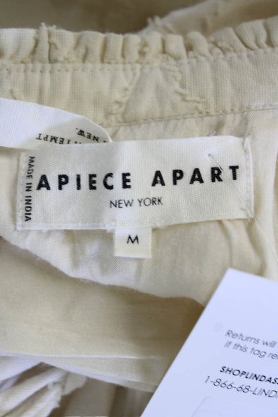 Apiece Apart Womens Embroidered Tie V-neck Short Sleeve A-line Dress Beige Sz M