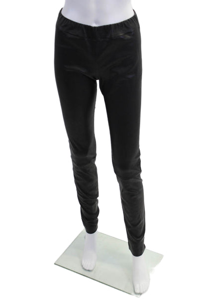 The Row Womens Leather Elastic Waist High Rise Leggings Solid Black Size M
