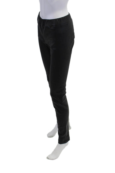 The Row Womens Leather Elastic Waist High Rise Leggings Solid Black Size M