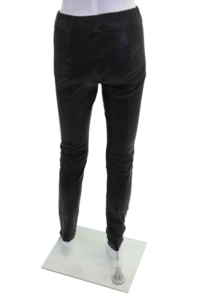 The Row Womens Leather Elastic Waist High Rise Leggings Solid Black Size M